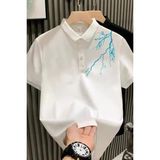 Ayessa Erkek Polo Yaka Tişört Düğmeli Pike Yıldırım Baskılı T-Shirt - Beyaz Beyaz - 2xl - 0 Beyaz