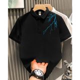 Ayessa Erkek Polo Yaka Tişört Düğmeli Yıldırım Baskılı Pike T-Shirt - Siyah Siyah - S - 0 Siyah
