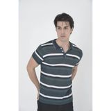 Ayessa Erkek Polo Yaka Tişört Slim Fit Dokuma Çizgili kısa Kol T-Shirt - Haki Haki - S - 0004-Haki