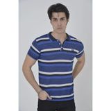 Ayessa Erkek Polo Yaka Tişört Slim Fit Dokuma Çizgili T-Shirt - Mavi Mavi - S - 00-Mavi