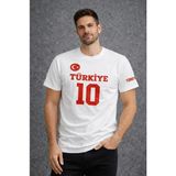 Ayessa Erkek Türkiye Ay Yıldız Baskılı 10 Numara Forma Tişört Taraftar T-Shirt - Beyaz - 2XL