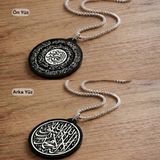 Ayet-El Kürsi ve Kelime-i Tevhid Çift Taraflı Dikiz Aynası Süsü - Premium Piano Black Pleksi Klipsli Zincirli Araç Aksesuarı