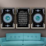 Ayetel Kursi-3 Temalı Aynalı Çerçeveli 3 lü Kanvas Tablo Seti 150x70 cm SETS0020