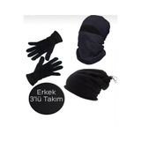 AyganStore Erkek Siyah Kışlık Termal Polar Boyunluk& Akrilik Eldiven &Termal Polar Kar Maskesi Motorcu3'lü Set
