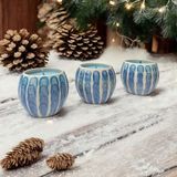 Aygen Creative Art Handmade Dekoratif Çini Mum 3lü Takım Yuvarlak Tasarım Hediyelik Çizgi Desen Mavi - HANDMADE DEKORATİF ÇİNİ MUM YUVARLAK TASARIM HEDİYELİK ÇİZGİ DESEN MAVİ