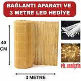 Ayghome 40X300 cm Doğal Hasır Kamış Çit + 3 Metre LED Işık + Bağlama Misinası - Balkon Altı ve Bahçe Dekoru
