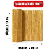 Ayghome - 60 cm x 7 Metre Doğal Kamış Hasır Çit - Misina Örgülü Dekoratif Bahçe Çiti & Çiçeklik (Bağlantı Aparatı Hediyeli)