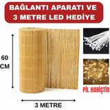 Ayghome 60X300 cm Doğal Hasır Kamış Çit + 3 Metre LED Işık + Montaj Seti Hediyeli - Balkon Bahçe Gölgelik Rüzgarlık
