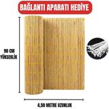 Ayghome - Doğal Kamış Hasır Çit 90X450 cm (4.5 Metre) - Misina Örme & Bağlantı Aparatlı - Bahçe Balkon Gölgeliği Dekoratif Çit