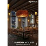 AYGHOME - Doğal Rafya Avize - El Yapımı Bohem Sarkıt Lamba - Kafe, Salon ve Balkon Için Rustik Aydınlatma