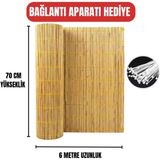 AYGHOME - Doğal Saz Kamış Hasır Çit 70CM x 6 Metre - Misina Örgülü - Bağlantı Aparatı Hediyeli (Tek Parça Rulo)