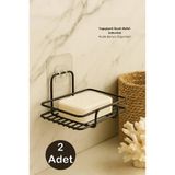 AYGÖREN HOME 2 Adet Paslanmaz Metal Katı Sabunluk Güçlü Yapışkanlı Kare Sabunluk