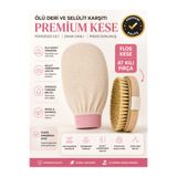 AYGÖREN HOME 2’li Set Ekru Banyo Duş Kesesi Peeling Eldiveni %100 Floş Ipek & Doğal At Kılı Selülit Fırçası