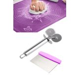 AYGÖREN HOME 3'lü Set Silikon Hamur Açma Matı Pizza Hamur Börek Kesici Hamur Kesme Spatulası