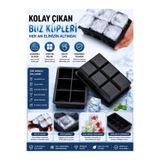 AYGÖREN HOME 6 Bölmeli Büyük Boy Silikon Buz Kalıbı - 6'lı Silikon Kare Buzluk Kokteyl Sunum Buz Kalıbı