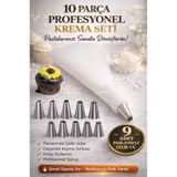AYGÖREN HOME Krema Sıkma Torbası Seti 10 Parça Pasta Krema Kek Süsleme Torbası Paslanmaz Çelik Uçlu