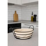 AYGÖREN HOME Metal Siyah Şeritli Yuvarlak Ekmeklik Kumaş Yuvarlak Ekmeklik 22X24 CM