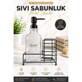 AYGÖREN HOME Metal Standlı Siyah Kapaklı Cam Sıvı Sabunluk/Deterjanlık, 500 ml