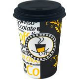Aygün Cup Aygün 12 Oz Siyah Kapaklı Karton Bardak 300 ml 100'lü Desenli Latte Bardağı