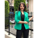 Ayhan Kadın Broş Detaylı Truvakar Kol Blazer Ceket - 40 - 02Y-Yeşil
