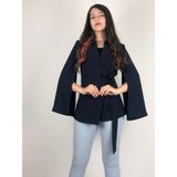 Ayhan Kadın Kolu Yırtmaçlı Yandan Bağlamalı Blazer Ceket - Lacivert