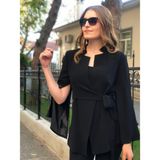 Ayhan Kadın Kolu Yırtmaçlı Yandan Bağlamalı Blazer Ceket - Siyah