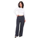AYHAN Kadın Lacivert Çizgili Wide Leg Yüksek Bel Pantolon, 36