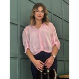 Ayhan Kadın Önü Büzgülü, Düğmeli, Kolları Katlamalı ,kristal Şifon Bluz - Pembe