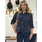 Ayhan Kadın,önden Bağlamalı, Katlamalı Kol,düğmeli Gömlek - S - Lacivert