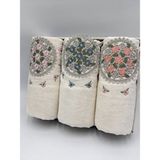 ayhanhome 3 Adet Kadife Lüks Fransız Güpür Işlemeli Kutulu Çeyizlik 50X90 El ve Yüz Havlusu - 50 x 90 cm - Bej