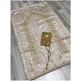 ayhanhome 3 Parça Kadife Seccade Seti Güpür Işlemeli Desenli Gelin İçin Kullanım Alanı - Kahverengi - 70 x 120 cm