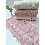 ayhanhome 4 Lü Kadife Güpürlü Havlu Seti - Krem - Pembe - 50 x 90 cm