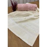 Ayhanhome 50 x 90 cm 2'li Pamuklu Kadife Fiyonklu Dantelli Güpürlü Çeyizlik El ve Yüz Havlusu - Krem - Pudra