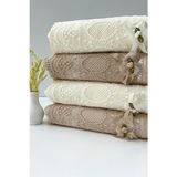 ayhanhome 50X90 4'lü %100 Pamuklu Kadife Dantelli Güpürlü Fiyonklu Çeyizlik El ve Yüz Havlusu - 50 x 90 cm - Bej