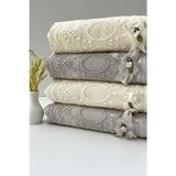 ayhanhome 50X90 4'lü %100 Pamuklu Kadife Dantelli Güpürlü Fiyonklu Çeyizlik El ve Yüz Havlusu - 50 x 90 cm - Çok Renkli