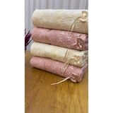 ayhanhome AYHANHOME 50 x 90 cm 4'lü Pamuklu Kadife Güpürlü Fiyonklu Desenli Havlu - Krem - Pudra