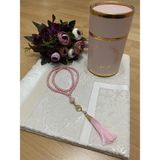 Ayhanhome Çeyizlik Hediyelik Kutulu Seccade Seti Lüks Tafta Seccade, Inci Tesbih - 70 x 120 cm - Pembe