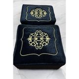 AYHANHOME Çeyizlik Kadife Gold Işlemeli 2'li Siyah Bohça Nişan Gelin Damat Hurcu