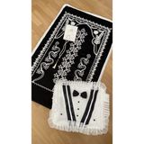 Ayhanhome Damat Figürlü 4 Parça Kadife Seccade Çeyizlik Bohça Gelin Damat Seti - 70 x 120 cm - Siyah