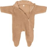 Ayı Kulaklı Kapüşonlu Peluş Tulum - Karamel - 9 - 12 Ay