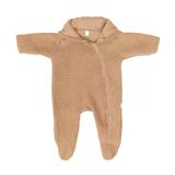 Ayı Kulaklı Kapüşonlu Peluş Tulum-Karamel