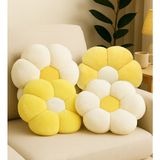 Ayıcı Oyuncak 4'li Dekoratif Papatya Şeklinde Peluş Yastık 40 cm – Yumuşak ve Konforlu Tasarım - 40 x 40 cm - Sarı - Krem