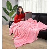 Ayıcı Oyuncak Ponponlu 200X220 cm Pelüş Tv Battaniyesi - Pembe - 200 x 200 cm