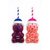 Ayıcık Cam Bardak 500 ml Şeffaf Kalın Cam Kağıt Pipetli Soğuk İçecek, Kahve, Detoks ve Frozen için Uygun Renkli Detaylı (Ayıcık, Mavi Pembe)