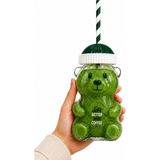 Ayıcık Cam Bardak 500 ml Şeffaf Kalın Cam Kağıt Pipetli Soğuk Içecek, Kahve, Detoks ve Frozen Için Uygun Yeşil - 1 Adet - 0 - 200 ml