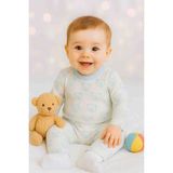 Ayıcık Desenli Fitilli Pamuklu Mevsimlik Erkek Bebek Pijama Takımı Uzun Kollu Üst Rahat Alt 1-2-3 Yaş - 00404 Mavi - 1 Yaş