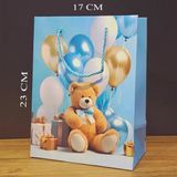 Ayıcık Desenli Mavi Küçük Boy Karton Hediye Çantası
