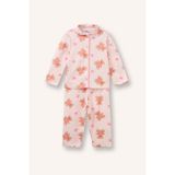 Ayıcık Desenli Önden Düğmeli 2'li Pijama Takımı Kız Bebek