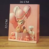 Ayıcık Desenli Pembe Büyük Boy Karton Hediye Çantası 1766574361314