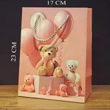 Ayıcık Desenli Pembe Küçük Boy Karton Hediye Çantası